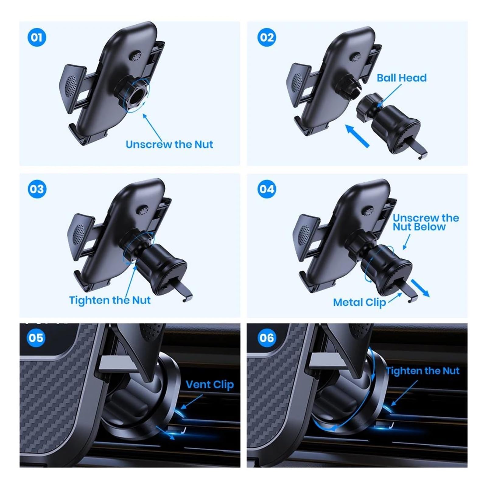 Porta Cellulare Auto Supporto per telefono da auto, supporto universale con blocco automatico, con gancio per bocchetta dell'aria dell'auto