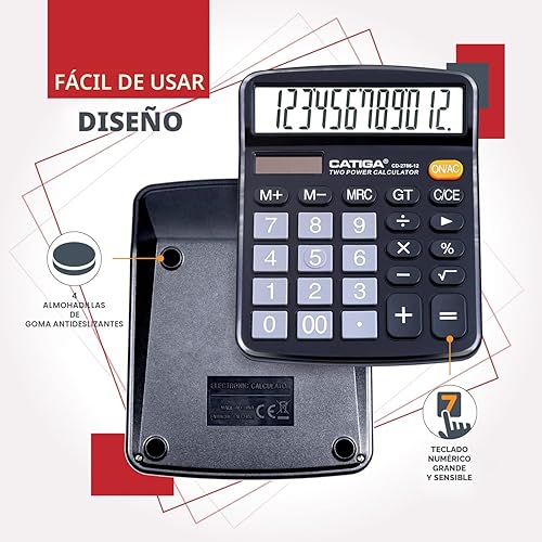 Miniatura 5 de CATIGA CD-2786 - Calculadora de escritorio de 12 dígitos con pantalla LCD grande y botón sensible, energía solar dual y batería, función estándar