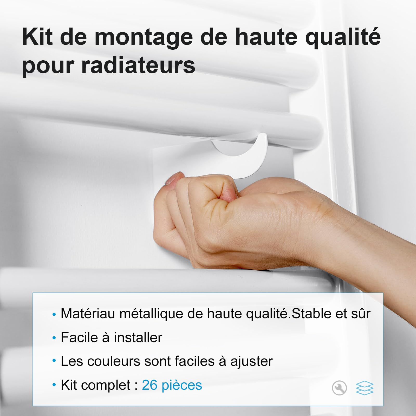 Heilmetz Supports muraux pour radiateurs，Support de montage pour radiateur，kit de fixation (blanc, 1 set)