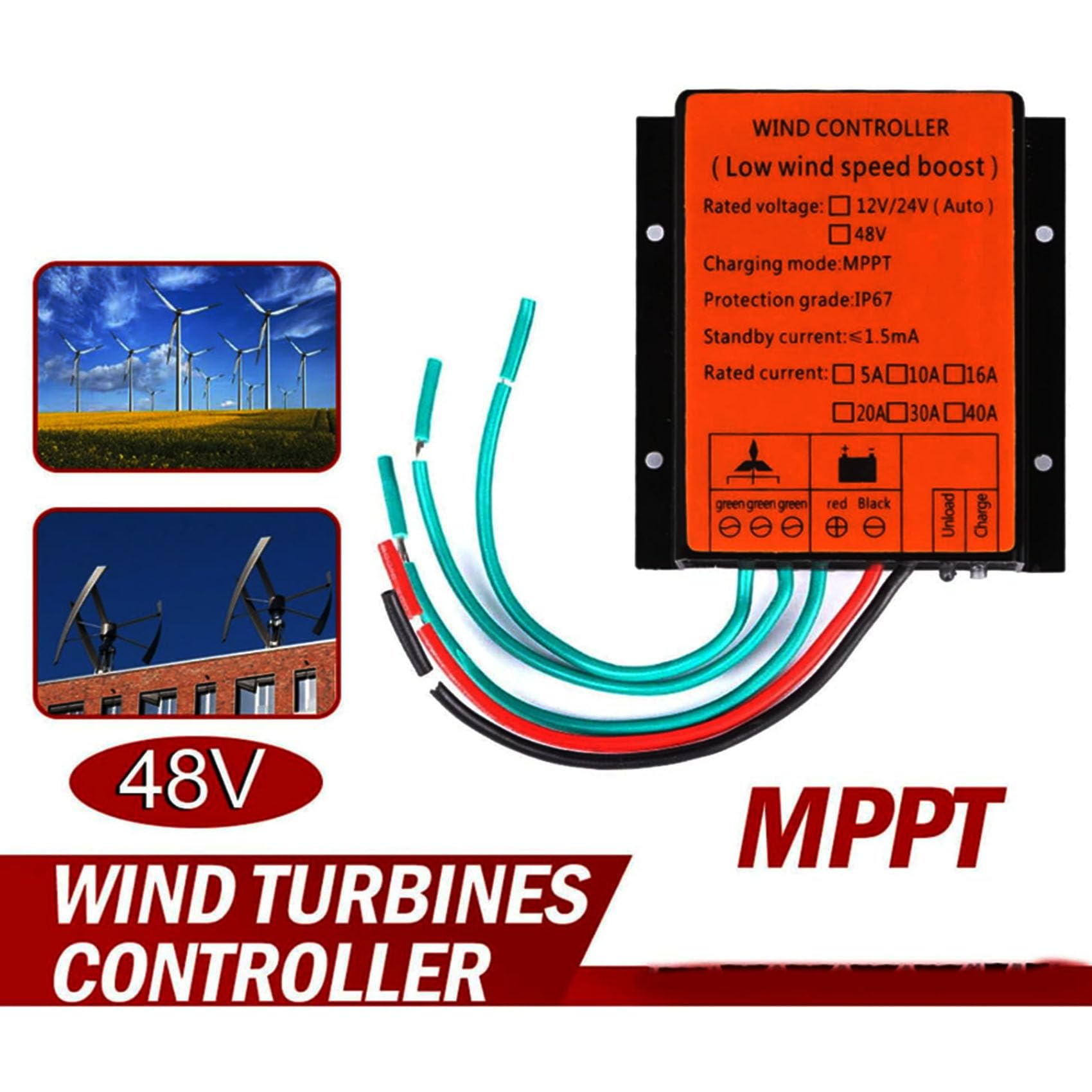 Kontroler ładowania MPPT 9000W 12V 24V AUTO 48V, regulator napięcia przy niskiej prędkości wiatru, wodoodporny kontroler wiatrowy do generatora wiatrowego (żółty),Yellow,220V