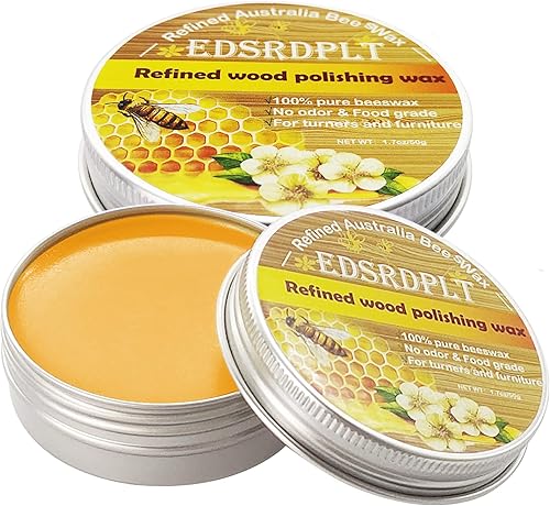 EDSRDPLT Paquete de 2 cera de abeja para condimentos de madera refinada, totalmente natural, sin olor y multiusos, cera de pulido de madera para