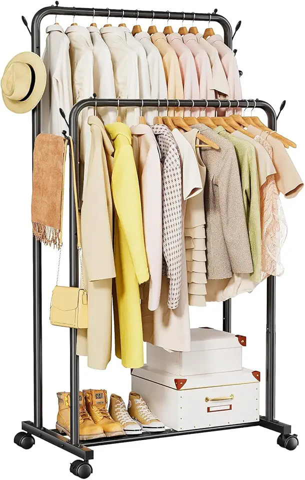 Arara De Roupas Cabideiro Duplo De Chão Organizadora Com Rodinha Sapateira Para Quarto
