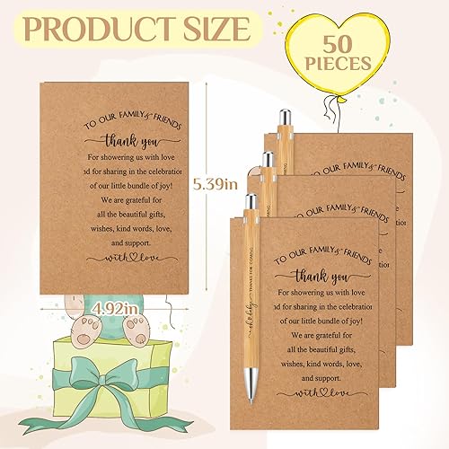 Miniatura 3 de Seajan 50 juegos de regalos de baby shower para invitados, regalos de baby shower, incluye 50 bolígrafos retráctiles, bolígrafos de bambú a granel,