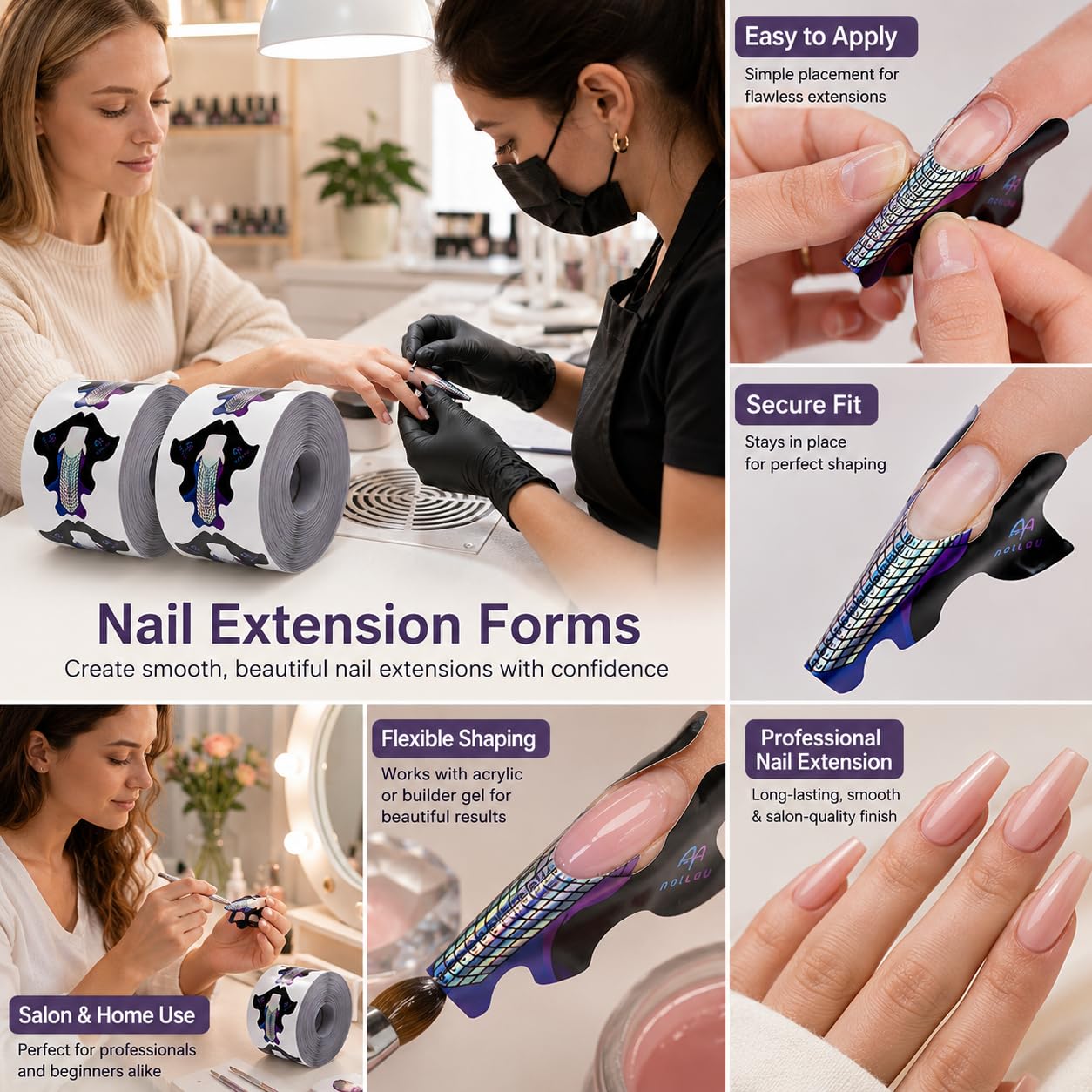 200 Modelli Unghie Autoadesivi per Ricostruzione Unghie, Nail Forms Professionali per Gel e Acrilico, Cartine Unghie con Scala Graduata