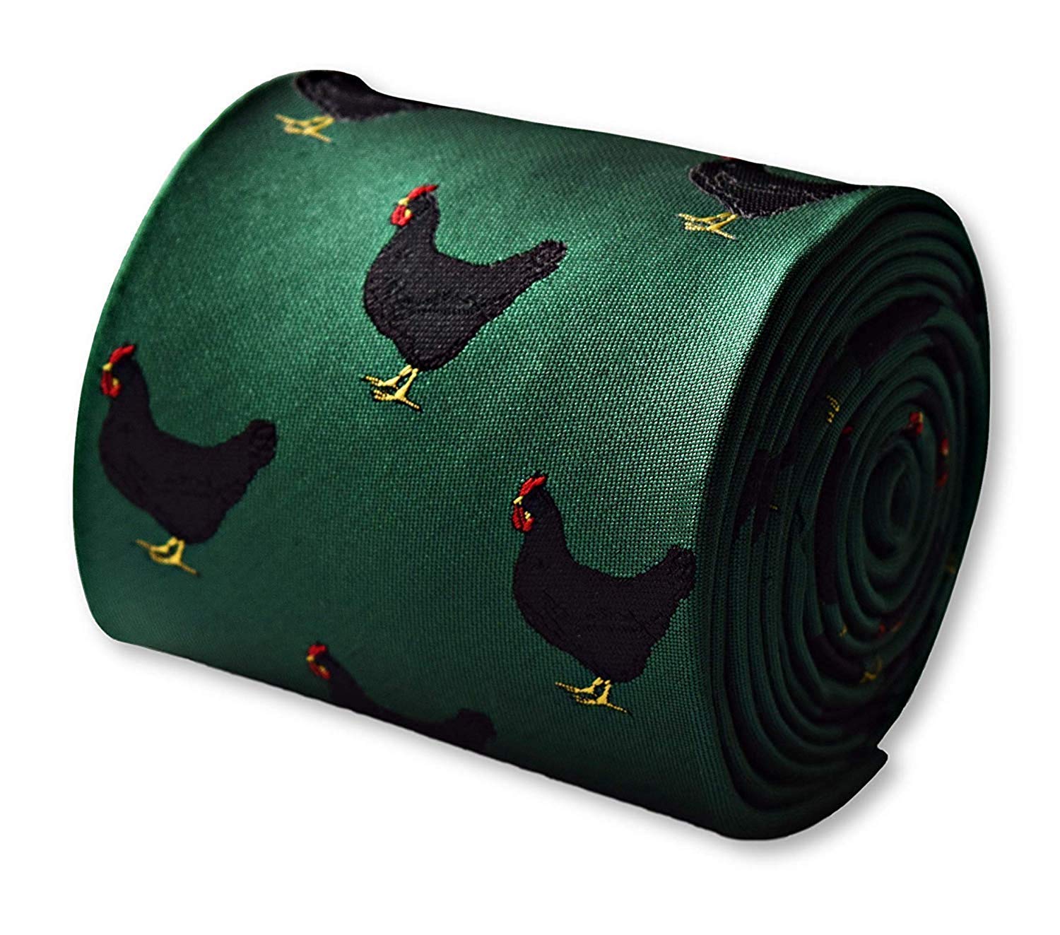 Frederick Thomas Designer Mens Tie - Emerald Green - Embroidered Chicken Rooster