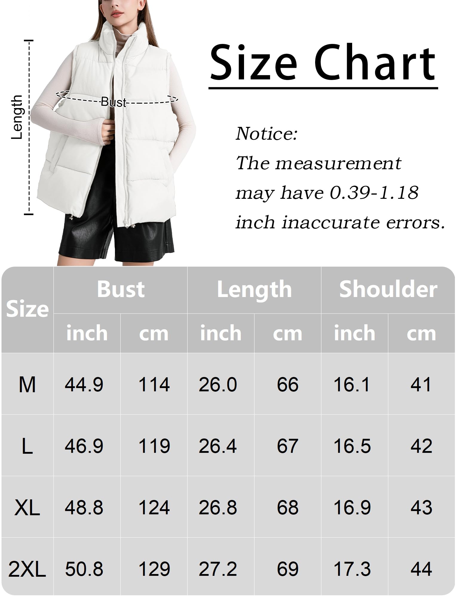 FEOYA Gilet matelassé pour femme avec col rembourré - Veste d'hiver sans manches coupe-vent avec poches