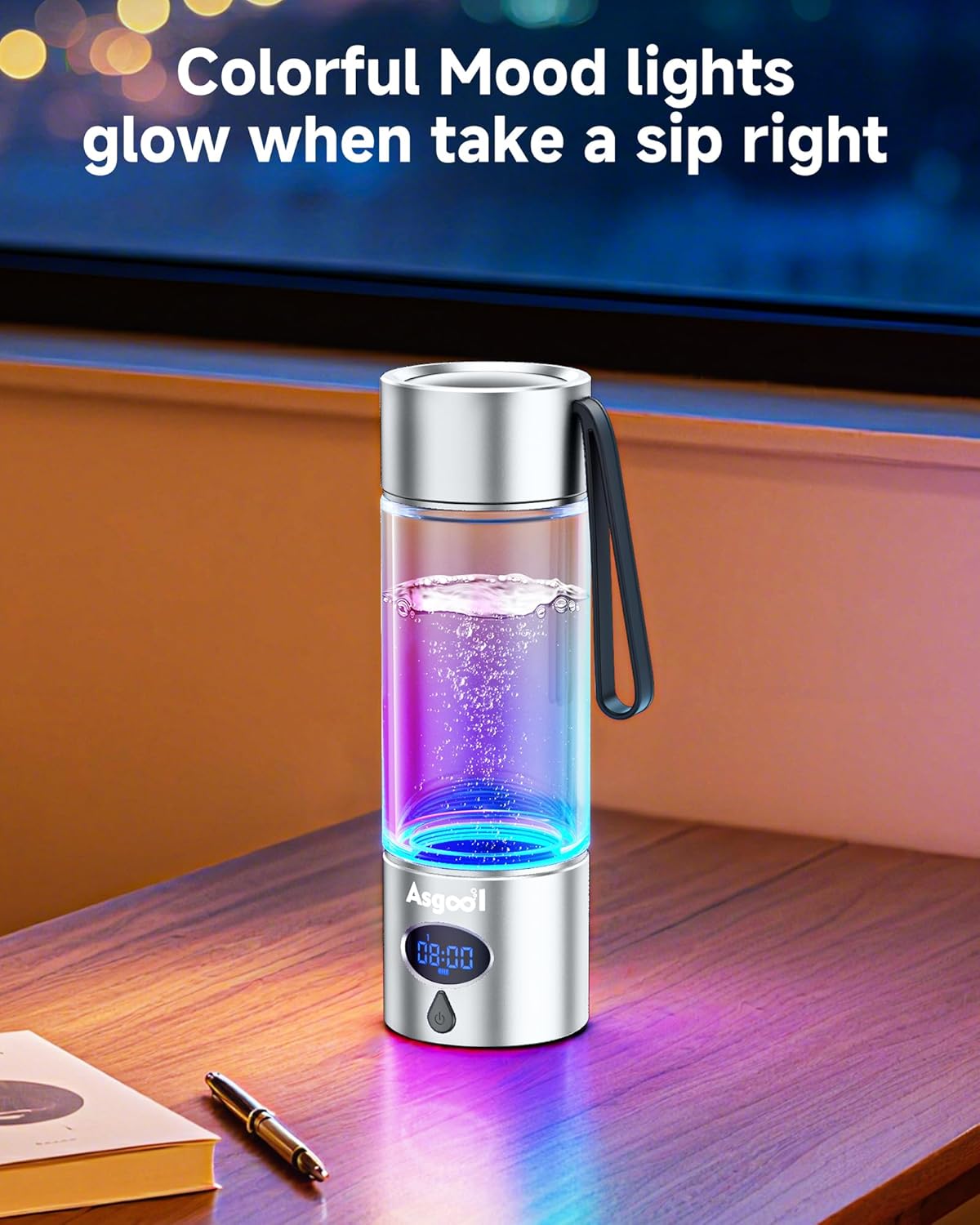 Hydrogen Water Bottle - 5000 PPB in 8 Minutes, Cyclic Mode for 8 Hours, Self Clean, Aluminum & Glass, for Travel Sports Office Home, Gift for Father Mom Family Friends Clients(Silver, 12Oz)
