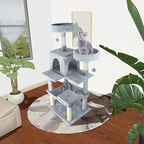 Miniatura 2 de Árbol para gatos, torre para gatos de seis niveles, condominio para gatos y casa para gatos de interior, cama de plataforma con marco con gamuza y
