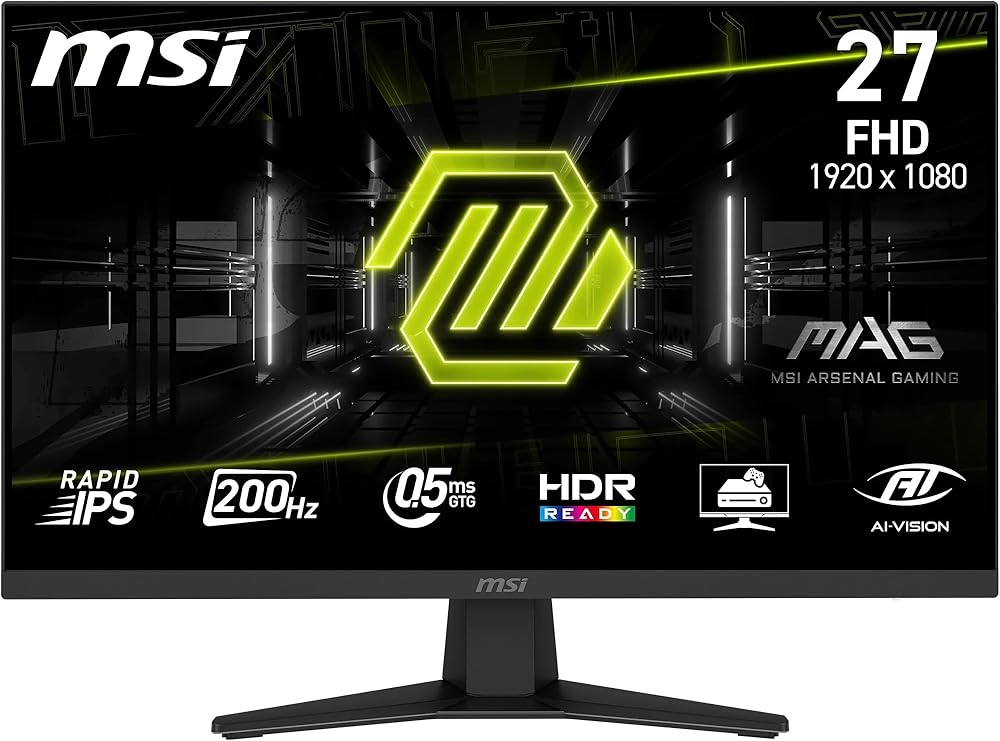 MSI mag 274F, 27", FHD, 1920x1080 - Monitor Gaming, Rapid IPS, 200Hz, 0.5ms, HDR Ready, Eye Care, HDMI 2.0b, DP 1.2a, Sin ...