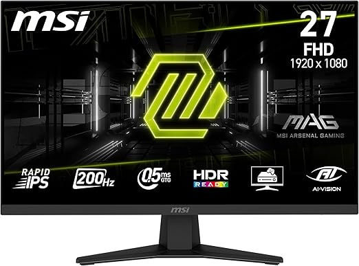 MSI Monitor de jogos MAG 274F FHD 1920x1080 de 27 polegadas - IPS rápido, 200Hz, 0,5 ms, pronto para HDR, cuidados com os olhos, HDMI 2.0b, DP 1.2a, sem moldura, ajustável à inclinação, suporte VESA