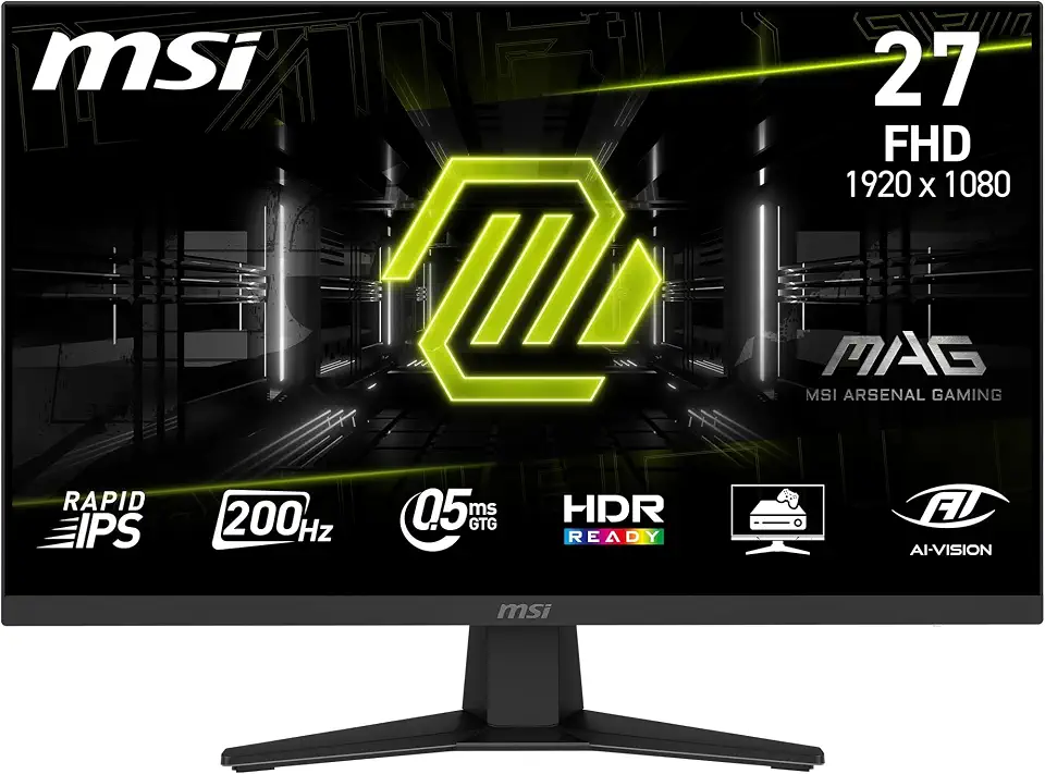MSI MAG 274F 27-Inch FHD 1920x1080 Gaming Monitor - Rapid IPS, 200Hz, 0.5ms, HDR Ready, Eye Care, HDMI 2.0b, DP 1.2a, Frame-Less, Tilt-Adjustable, Vesa Mount, Black