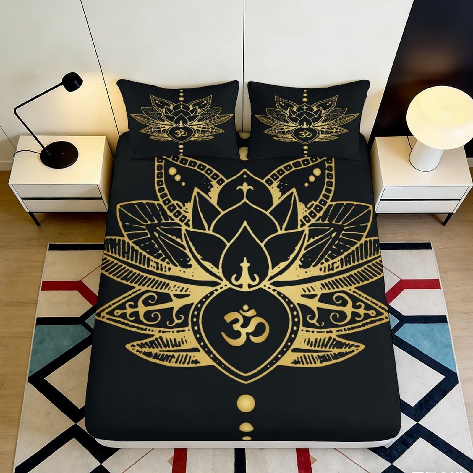 Dhbaneiok Style-2 3D Printed Gold Lotus Mandala Fitted Sheet Microfiber Soft Breathable Om Symbol Bed Cover For Bedroom Dorm Decor Mattress Protection 90X200x25cm