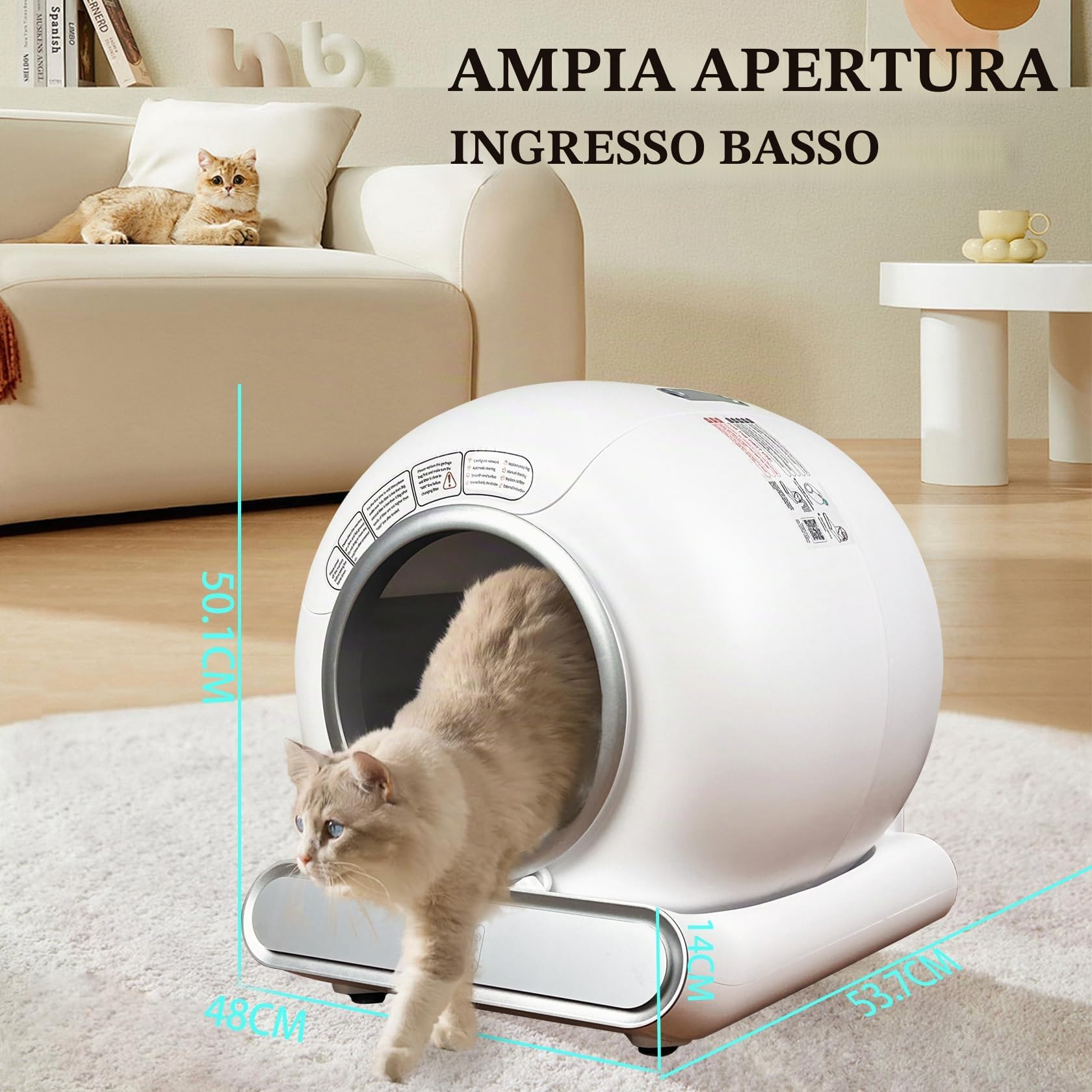 Lettiera Gatto Autopulente, Lettiera Automatica per Gatti, Capacità 65 Litri + 9 Litri, Rimozione Efficiente Degli Odori Sgradevoli, Controllo app, Lettiera Gatto Automatica Più Gatti | Lettiera Automatica per Gatti, Rimozione Efficiente Degli Odori Sgrad