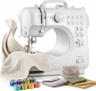 Flying Banana Mini Sewing Machine for Beginners, Portable Mending Machine | Kids Sewing Kit with 12 Built-in Stitches, Foot Pedal, LED Light, 2 Speeds, Home Travel Use White, Boys & Girls