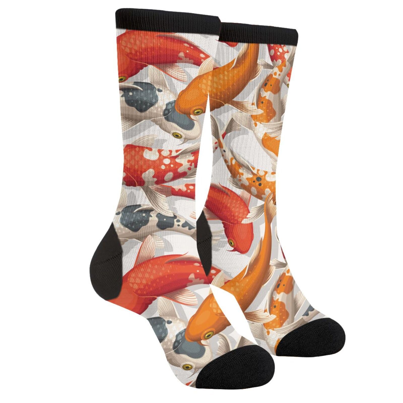 SEVEBJ Unisex Adult Novelty Crew Socks Gifts Casual Funny Crazy Dress Socks For Women Men Koi Fish