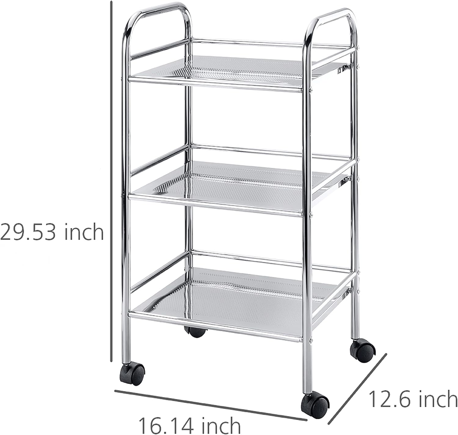WENKO Storage 3 Tier Rolling Utility, Craft Art Cart, Multi-Purpose Organizer Shelf Tower Rack Serving Trolley for Office Bathroom Kitchen Kids Laundry Room, 12.6 x 16.14 x 29.53 in, Silver shiny
