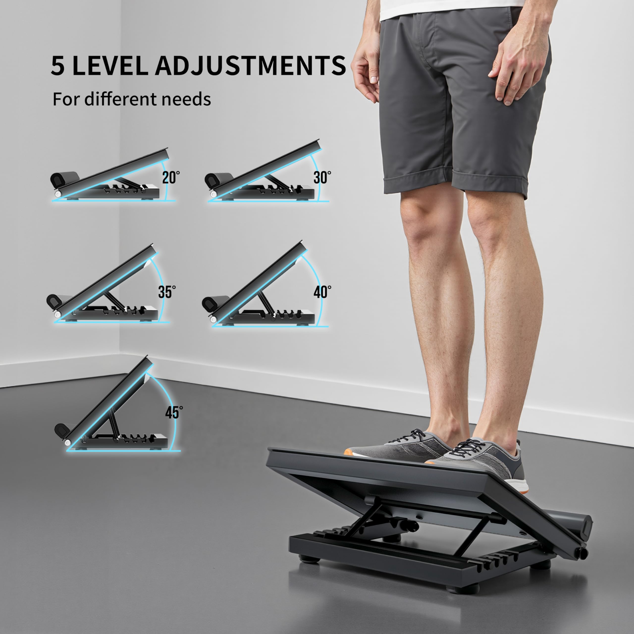 PROIRON Planche Incline en Acier, Réglable Slant Board avec 5 Angles, Capacité de Charge 600 lb, Surface Antidérapante, Étirement des Mollets et Squats Inclinés sur Planche 2 en 1