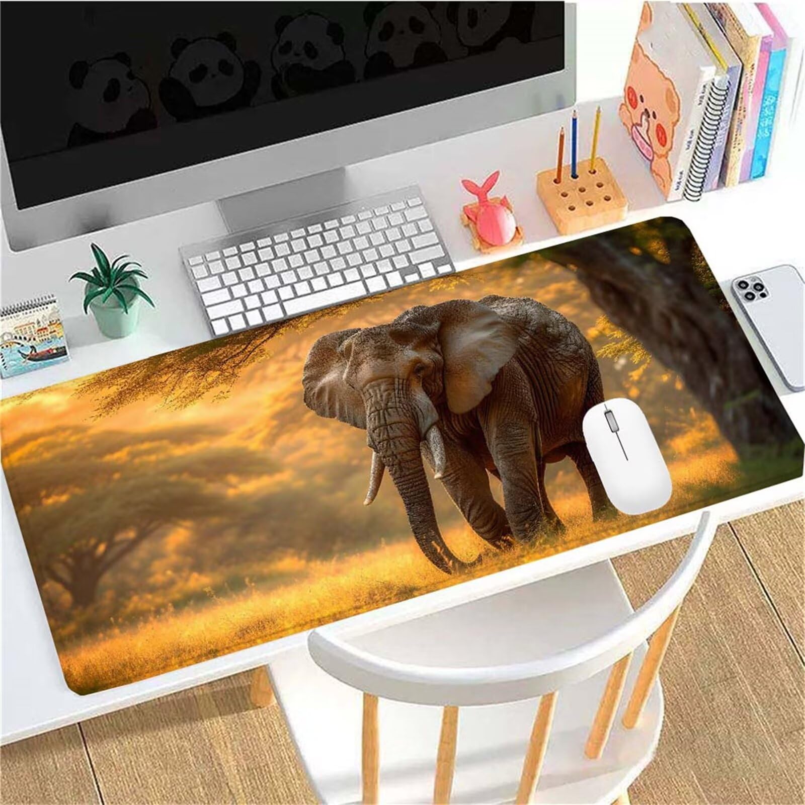 Alfombrilla Ratón Bosque Elefante Alfombrilla Ratón XXL 1400x600x3mm Mouse Pad Resiste Salpicaduras, Extendida de Gran Tamaño con Bordes Cosidos, Mejora la Precisión y la Velocidad, Duradera y-403