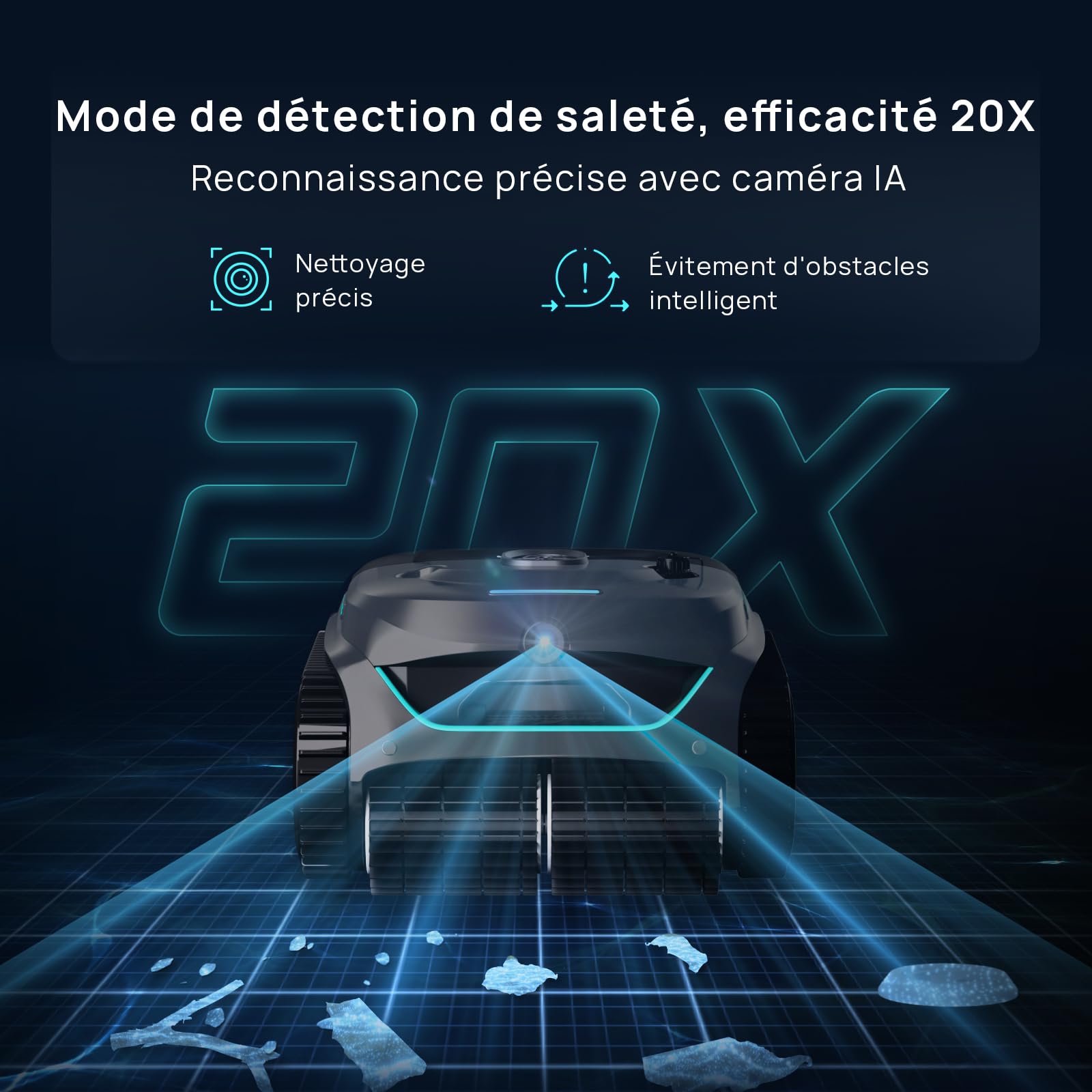 WYBOT (Nouveau Modèle) Robot Piscine sans Fil C2 Vision-A avec caméra IA, Filtration Ultra-Fine, Forte Aspiration, Nettoyage Fond/parois & Ligne d’Eau, Navigation Intelligente – Bleu-Vert Gris