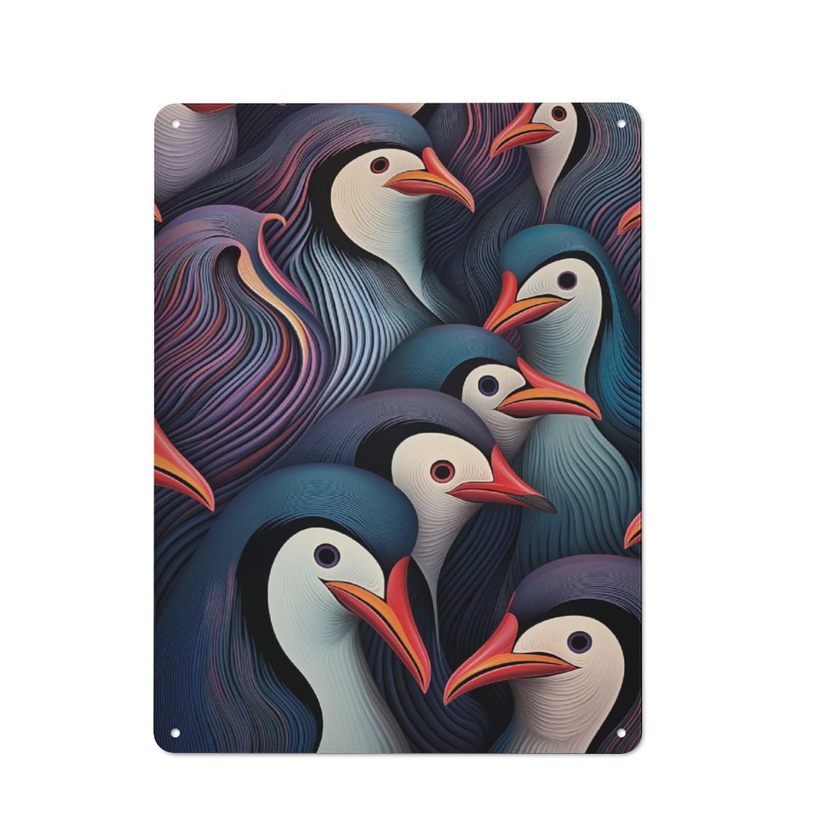 Junmoney Intense Penguins Gaze Tin Wall Sign With Design 40X30cm, Classic Diner Style Decor For Bakery, Diner, Cafe Or Family Room