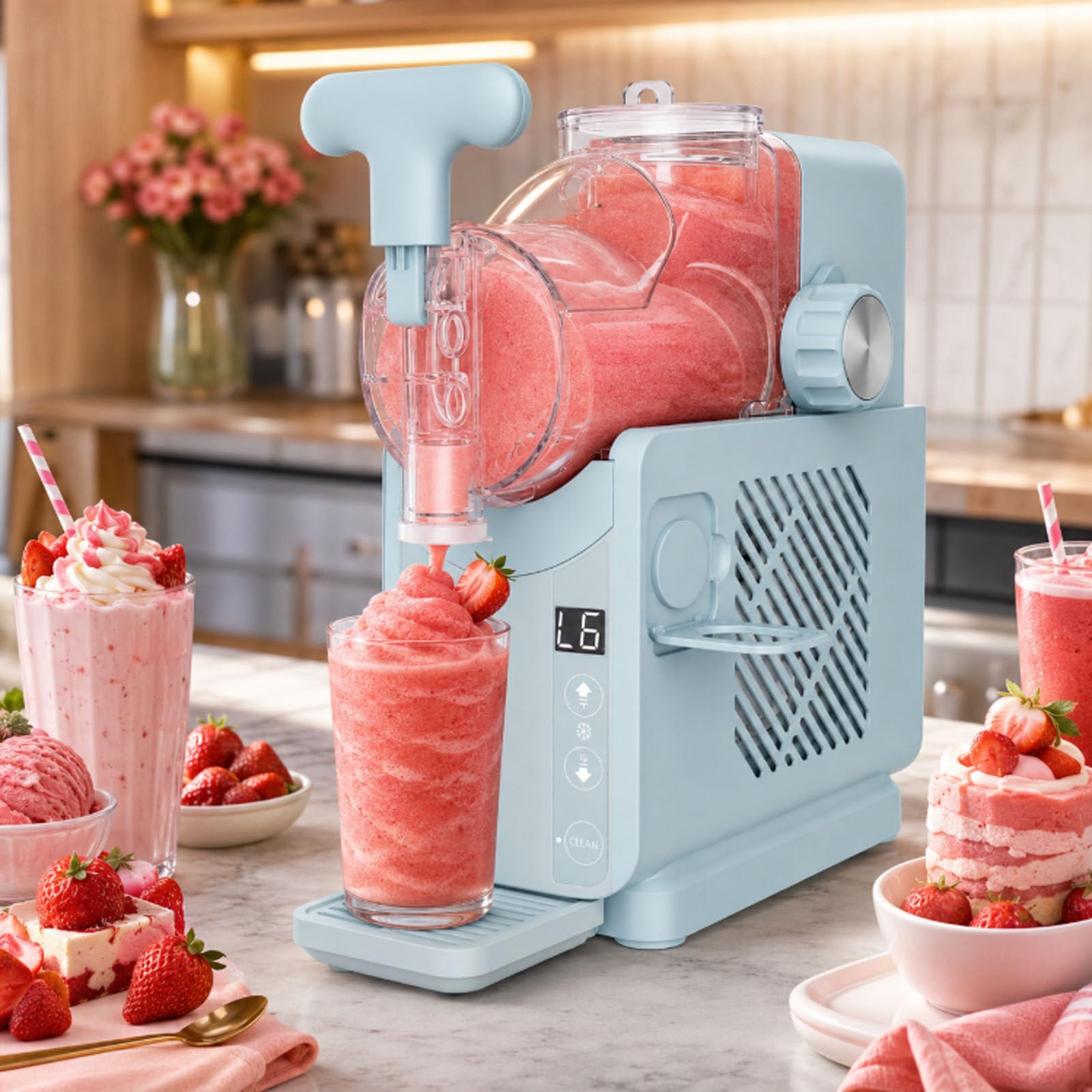 ErShangMao 5 In 1 Slushie Maker Machine,180w Slushy Maker Device,Cold Drink & Soft Serve Ice Cream Machine,No Ice Needed,2l,5 Presets,15-Min Quick Serve,Automatic Cleaning For Home Café Cart Blue