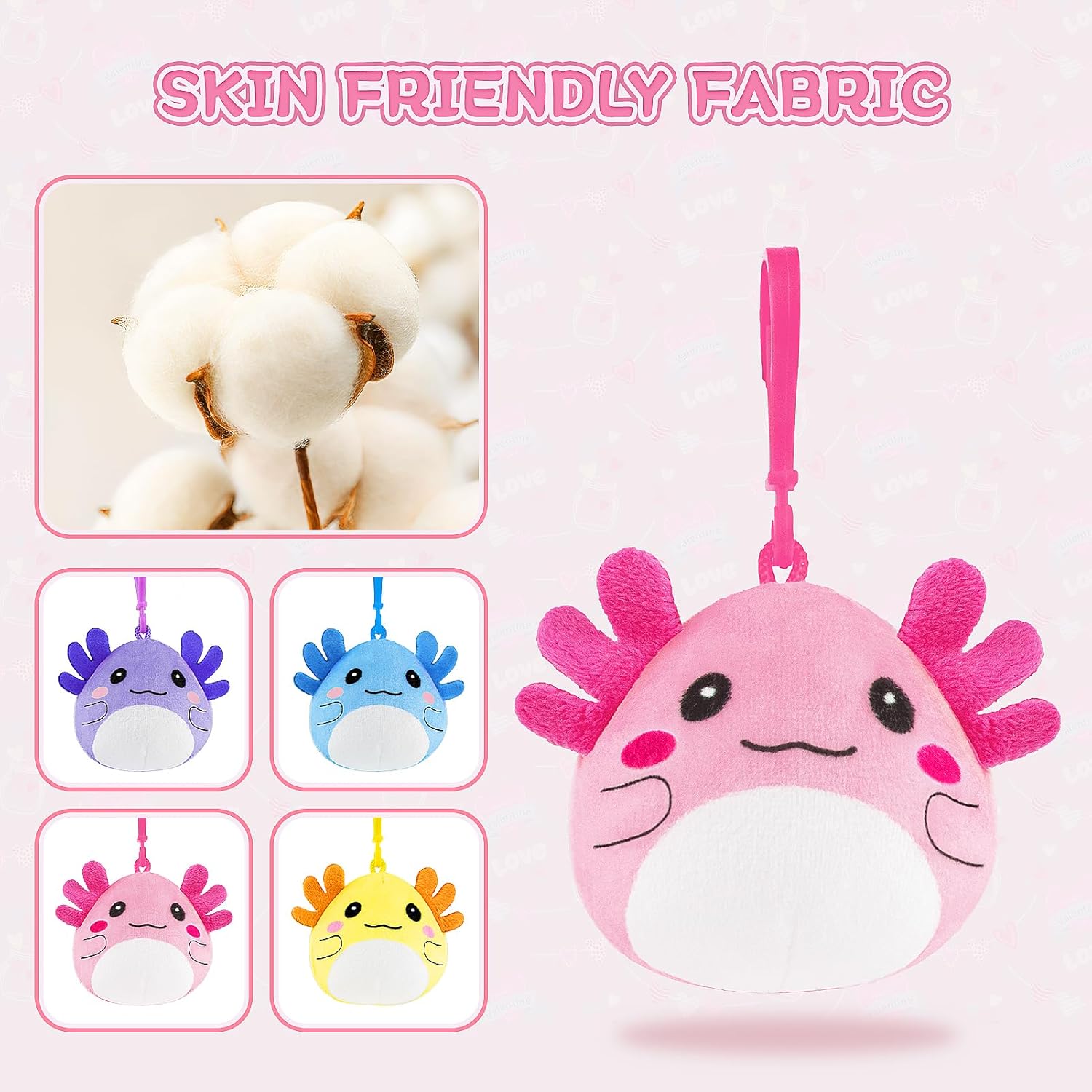 Valentines Day Cards Gifts for Kids Classroom, 24 Pack Axolotl Plush Toy Keychains with Valentines Greeting Cards for Boys Girls Toddlers, Stuffed Animals Set for Class Student School Exchange Party Favors