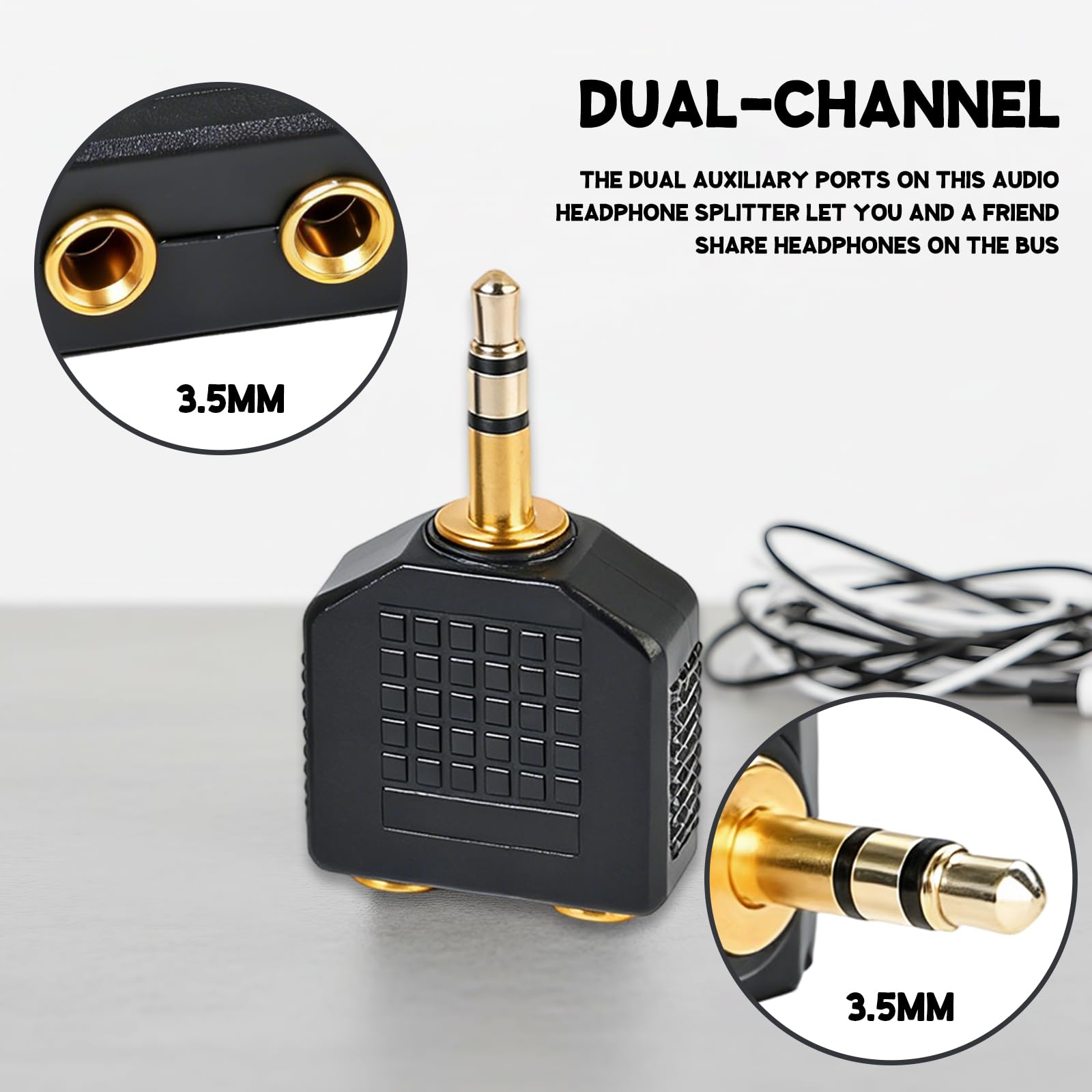 Rozdzielacz audio 3,5 mm, adapter do słuchawek, 1 x wtyczka 3,5 mm do 2 gniazd 3,5 mm, kompatybilny z komputerami, odtwarzaczami multimedialnymi i urządzeniami audio