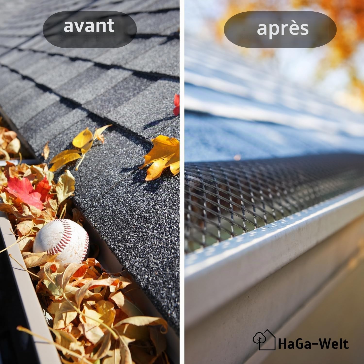 HaGa® Lot de 10 protège-gouttières pour gouttières de 100 à 125 mm de diamètre - 1 m de long - Noir