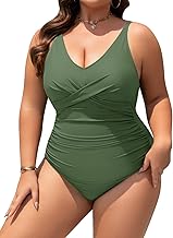 UMIPUBO Badeanzug Damen Große Größe Bauchweg Push Up V Ausschnitt Einteiliger Bademode Rüschen Badebekleidung One Piece Swimsuit mit Bügel Swimwear
