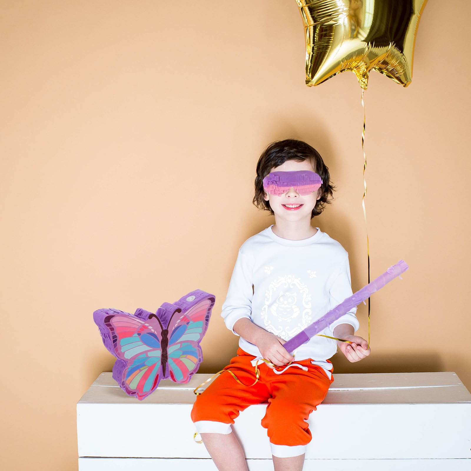 Piñata de Fiesta de Cumpleaños con Palo Tema de Mariposas para Niñas, Papel Resistente y Reutilizable, Diseño Único y Colores Vibrantes para Fiestas Infantiles