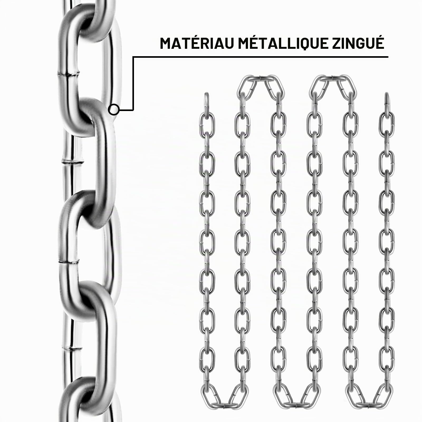 VEVOR Chaîne à Maillons en Acier au Carbone Galvanisée, 5,1 mm x 30,48 m, Capacité de Charge 498 kg, 2 Connecteurs Rapides, Chaîne pour Remorquage, Suspension, Camping, Attacher Animaux de Compagnie
