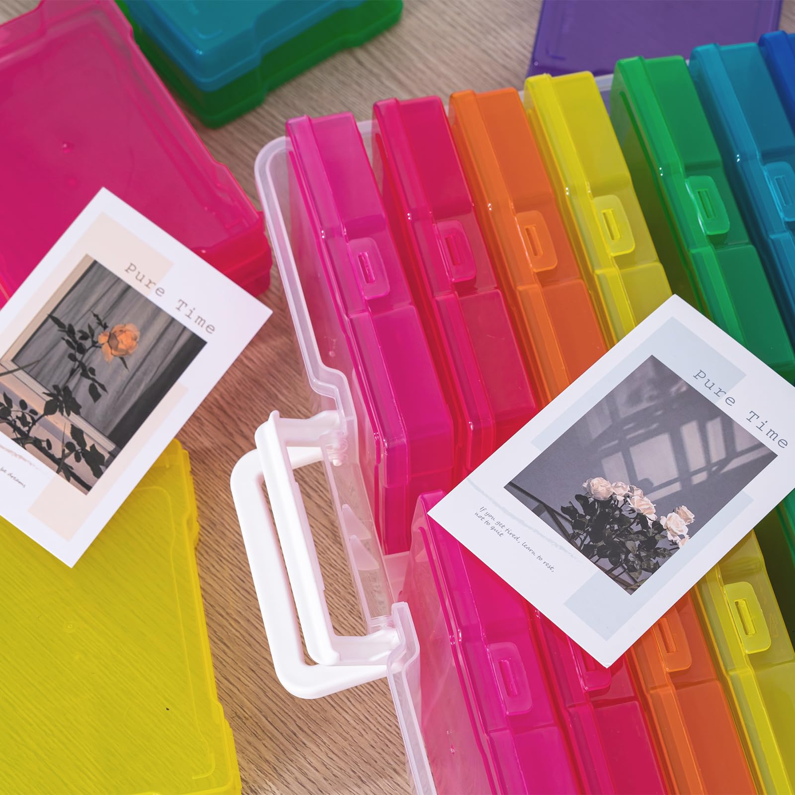 novelinks Boîtes photo transparentes 10,2 x 15,2 cm et transparent Craft Keeper avec poignée – 16 étuis intérieurs Boîte de rangement en plastique (multicolore)