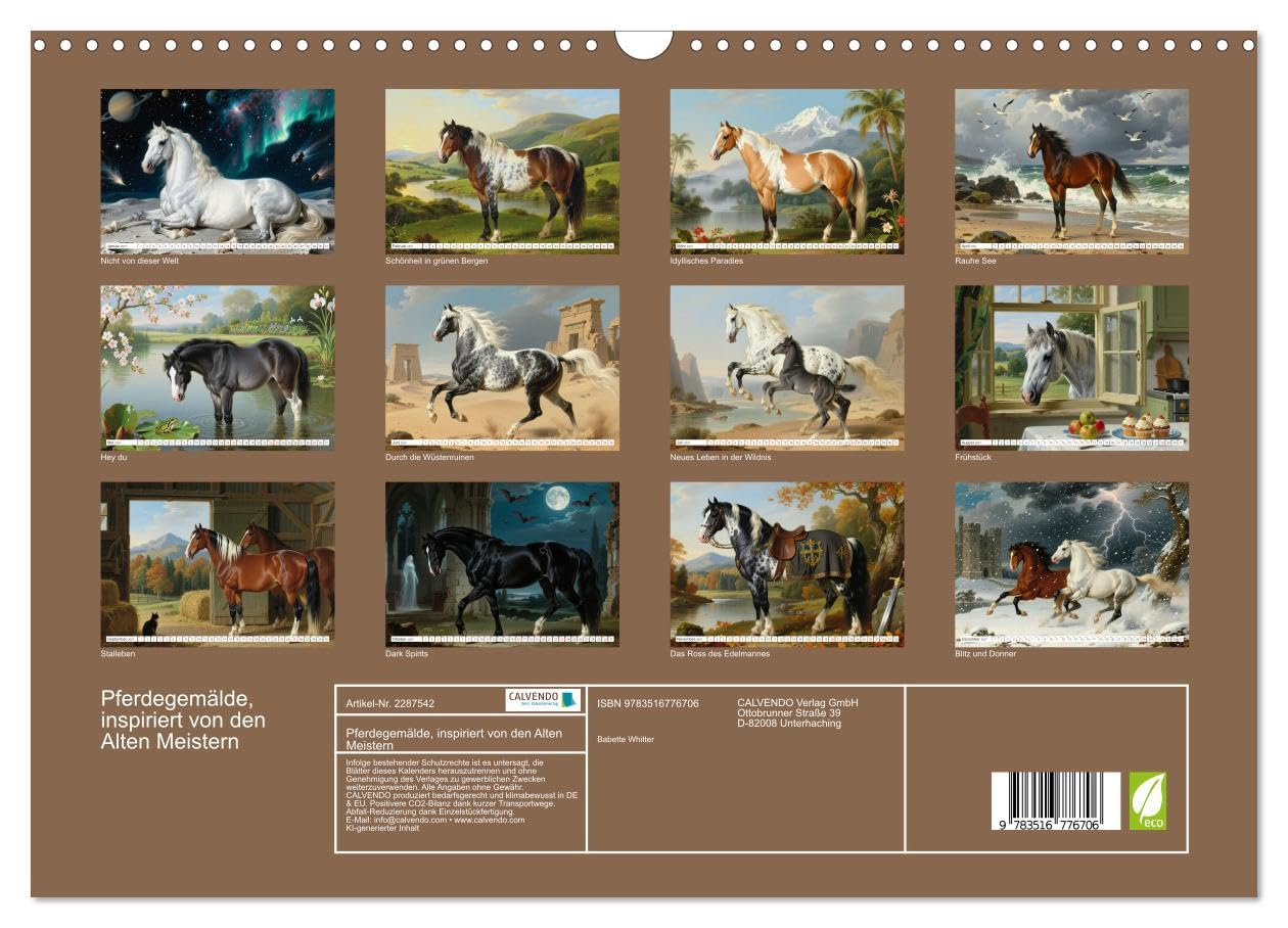 Pferdegemälde, inspiriert von den Alten Meistern (Wandkalender 2027 DIN A3 quer), CALVENDO Monatskalender: Pferdebilder im Stil alter Ölgemälde (CALVENDO Tiere)