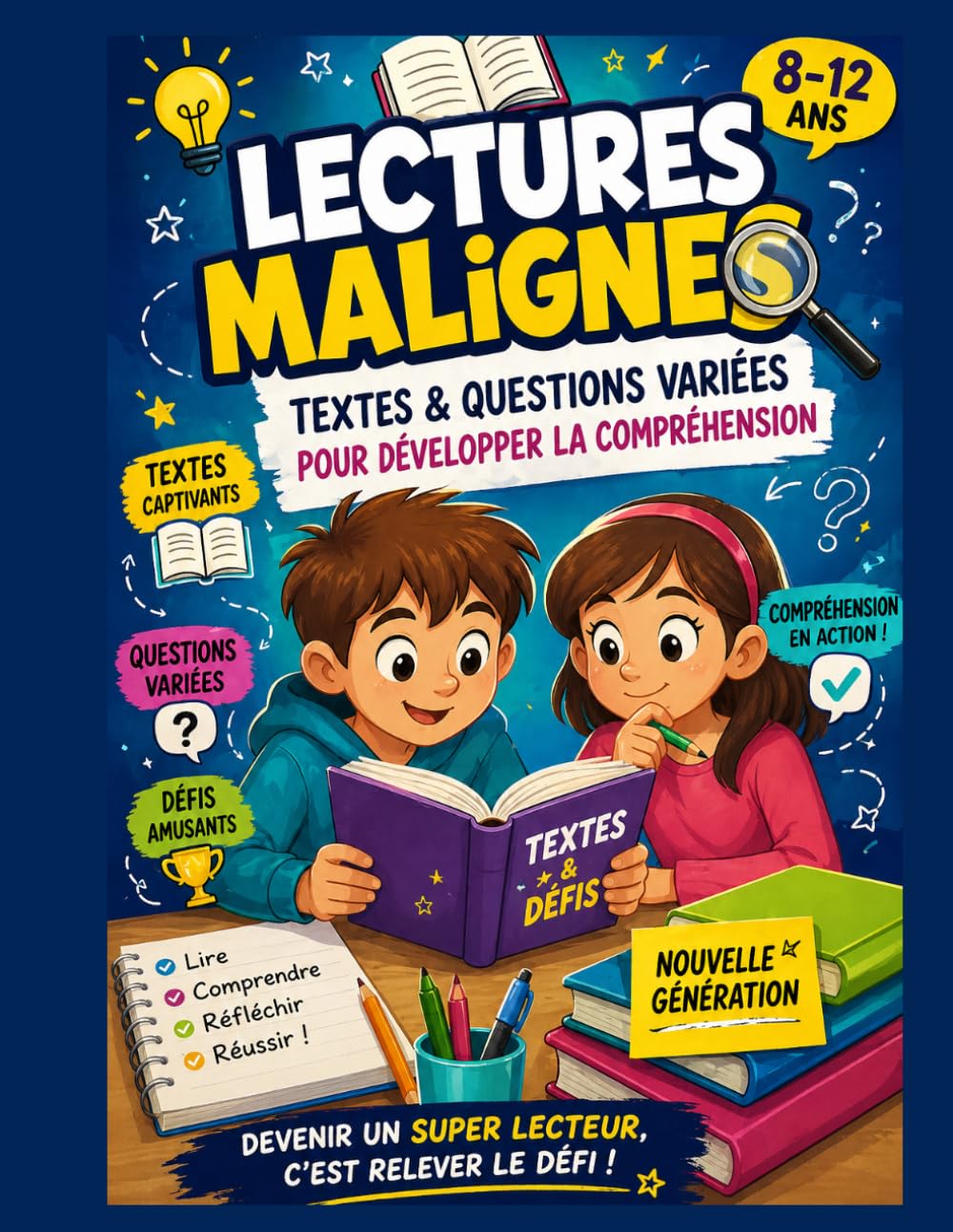 Lectures Malignes : Textes & Questions Variées pour Développer la Compréhension (8–12 ans): Textes & Défis La Compréhension Nouvelle Génération