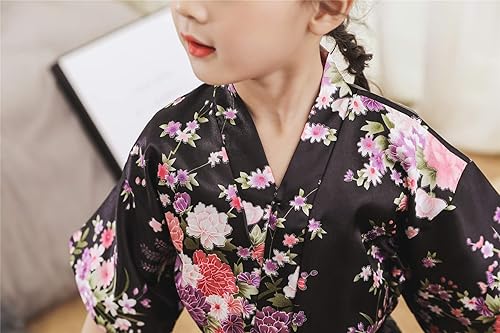 Miniatura 3 de Bata de kimono floral de flores de cerezo, bata de seda para fiesta nupcial, camisón para niñas