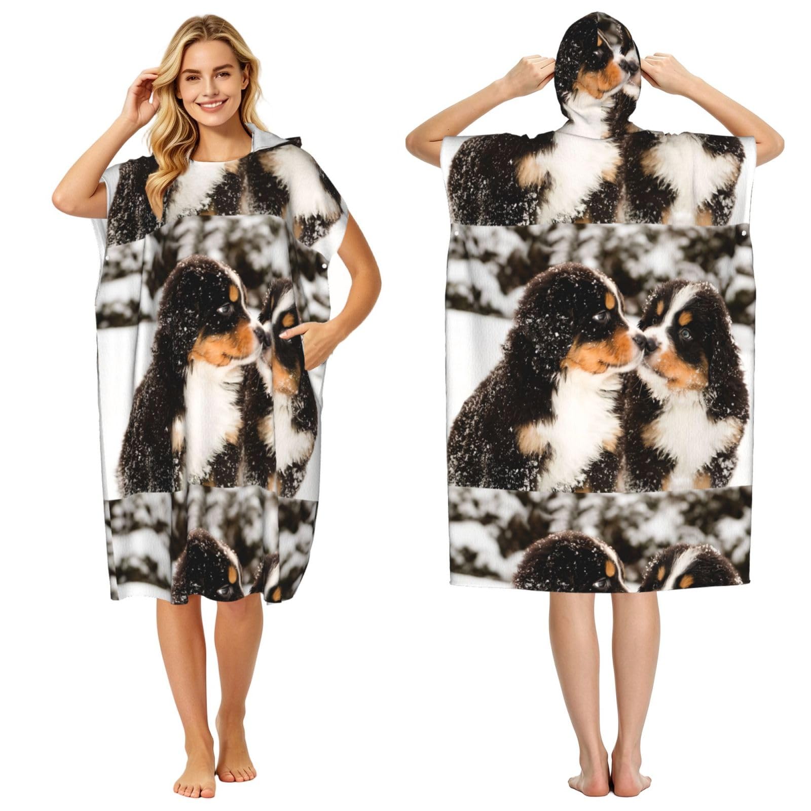 Poadnly Bernese Mountain Dog, Adult Hooded Beach Towel 90 x 110 cm,Changing Bath Robe, Surf Poncho Towel For Women Men