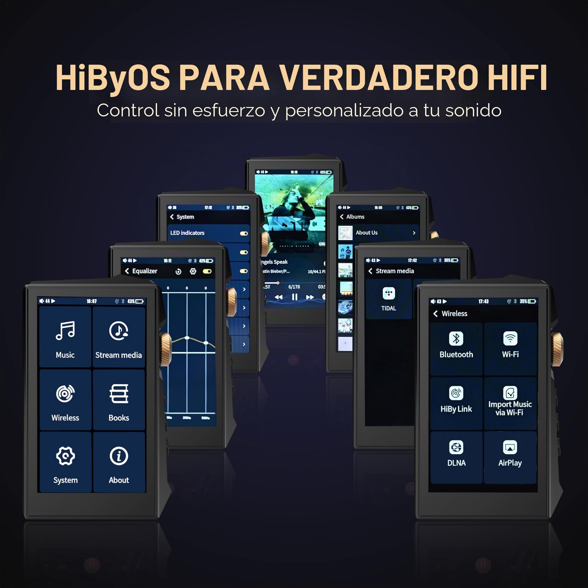 Hidizs AP80 Pro MAX Reproductor MP3 Bluetooth Hi-Res, Streaming WiFi 2.4G, DLNA y AirPlay Inalámbrico, DAP con Doble DAC ESS9219C Chips, Soporte MQA 16X DSD256, Memoria Expandible de 2 TB, Azul