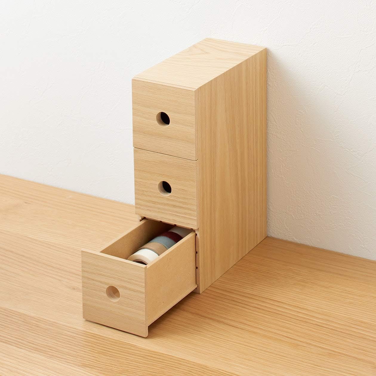 MUJI 82603323 Wooden Accessory Storage, 3 Tiers, Approx. Width 3.3 x Depth 6.7 x Height 9.9 inches (8.4 x 17 x 25.2 cm)
