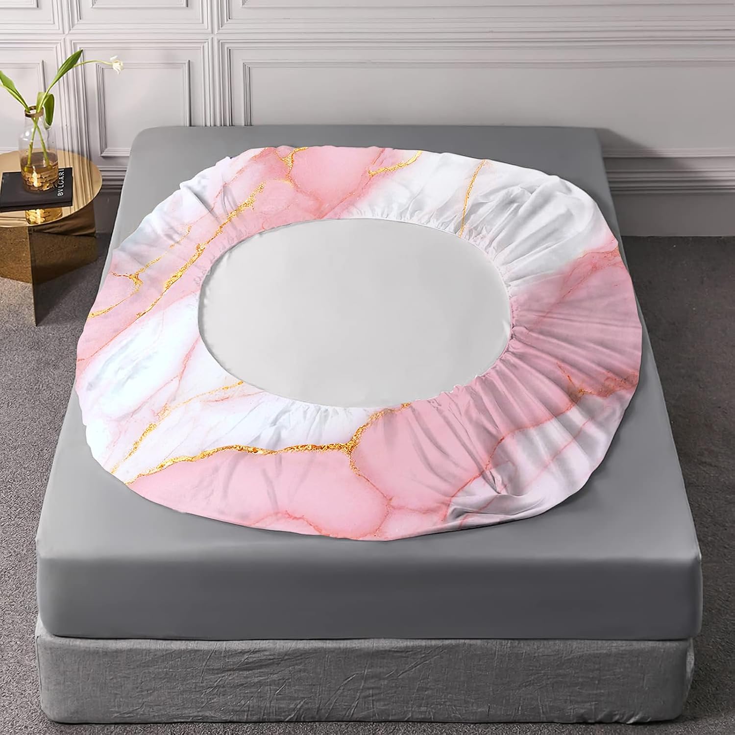 Pink and Gold Marble Sheet Set Twin, Marbling Bedding for Girls, 3pc image 5