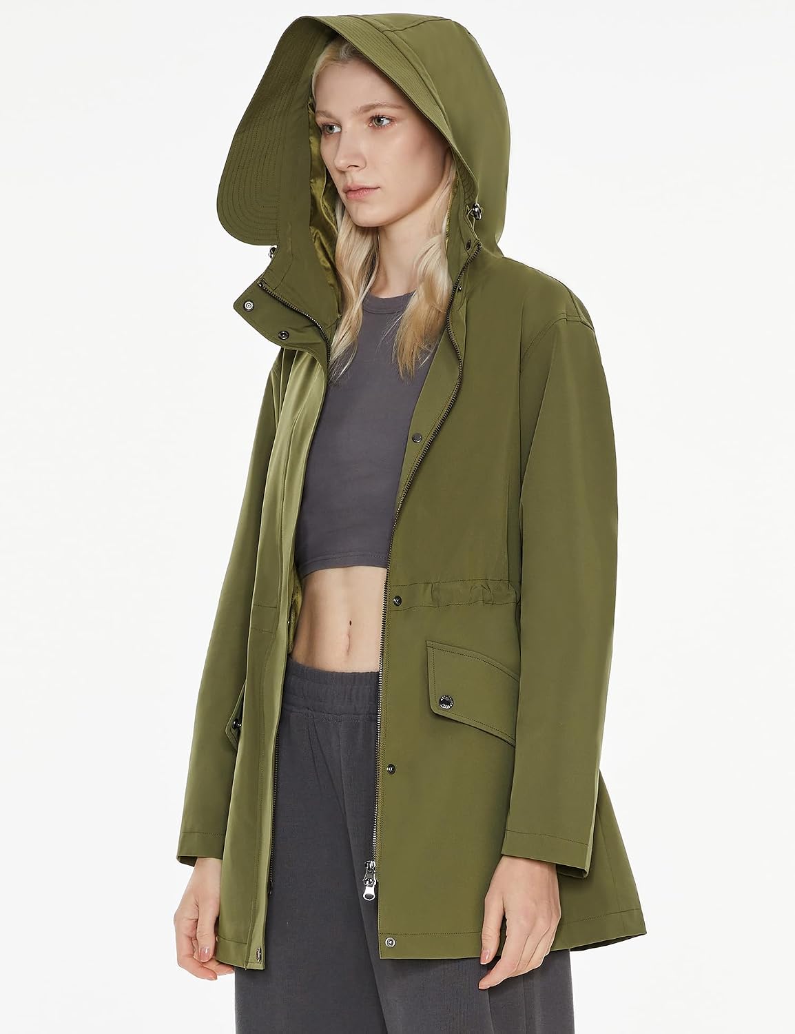 Orolay Women's Military Anorak Jacket Zip-Up Windbreaker Active Hooded Outerwear with Pockets