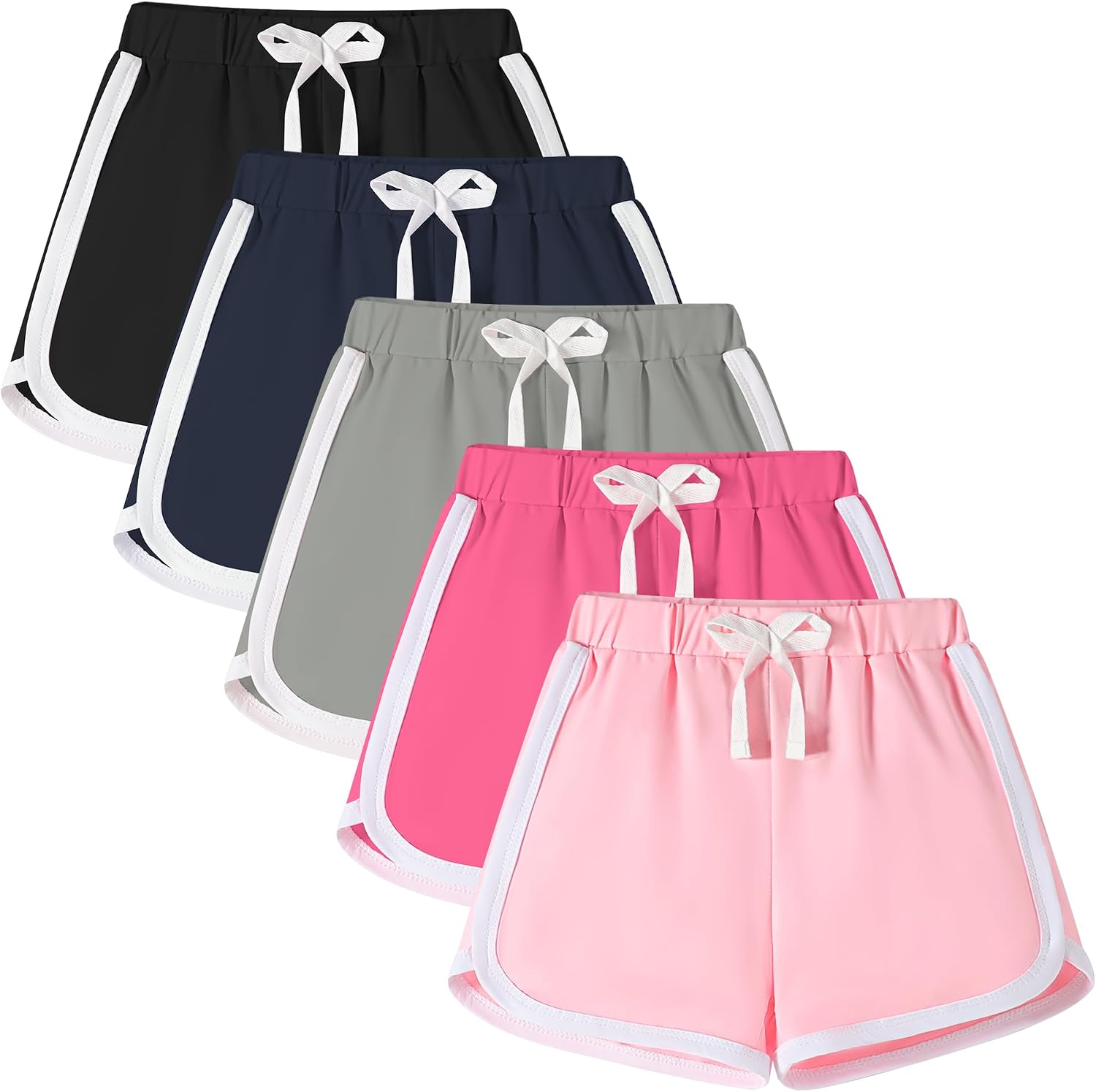 5 Pack Toddler Baby Girl Shorts Little Girls Athletic Shorts for Toddler Summer Active Soccer with Drawstring