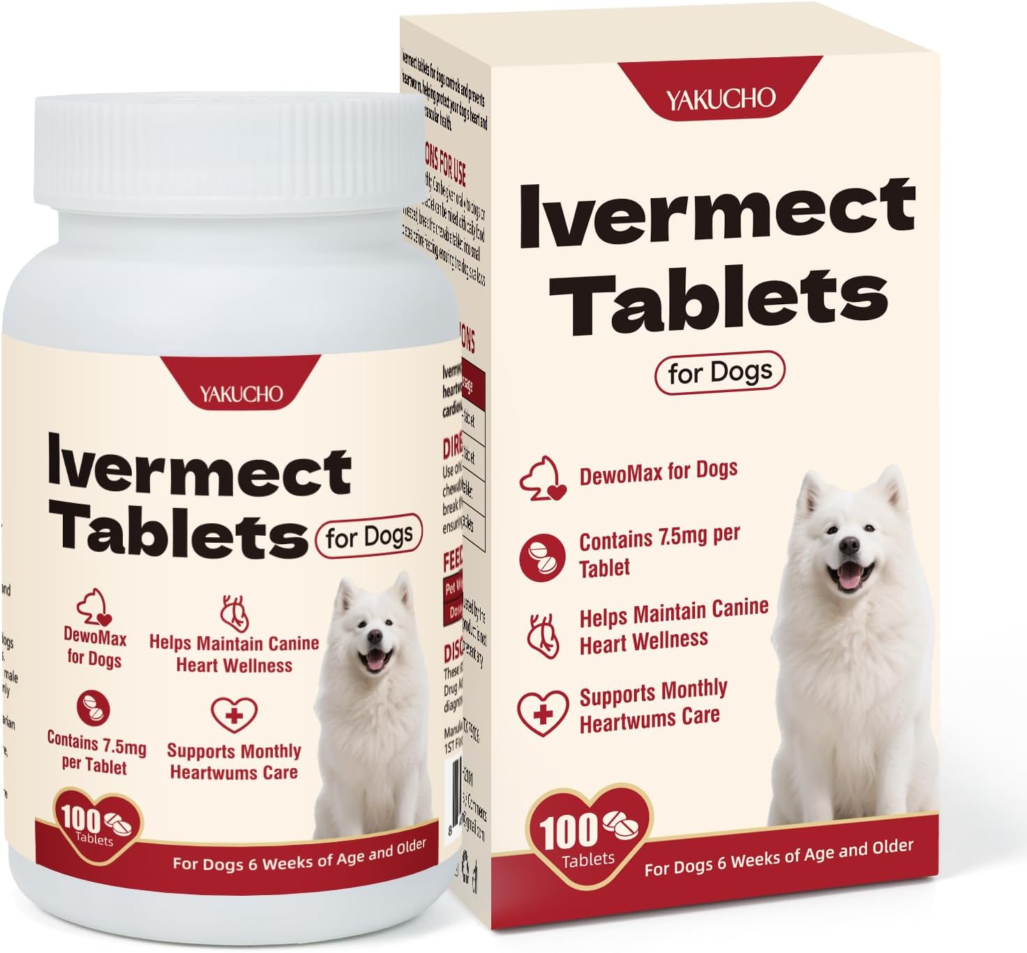 lvermect Tablets for Dogs, 99% Purity for Heart Health, Supports Canine Heart Wellness, Promotes Immune Support - 7.5mg(100 Tablets)