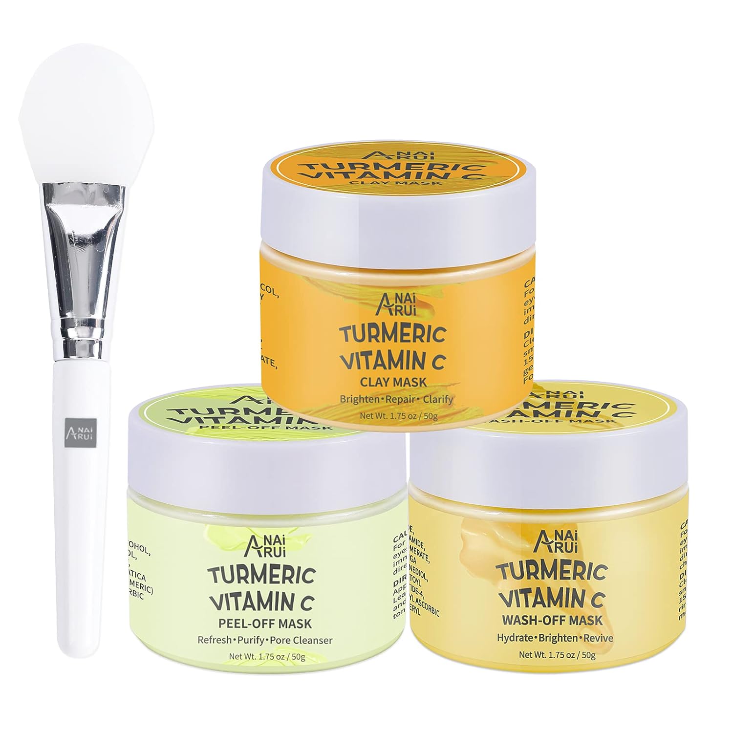 ANAIRUI Turmeric Vitamin C Facial Mask Set Clarifying Clay Mask, Purifying Peel Off Mask, Hydrating Wash-Off Ice Cream Mask, for Acne & Dark Spots, Oily Skin, Facial Spa Treatment 1.75 oz × 3 ea : Beauty & Personal Care