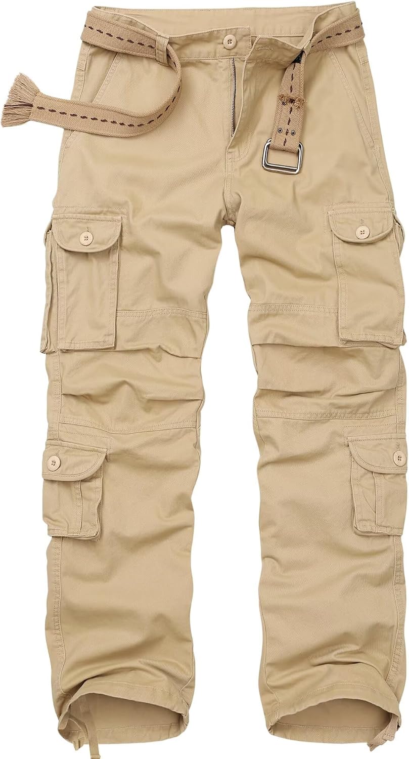 Men's Camo Cargo Pants Cotton Ripstop Outdoor Adventure Wear Casual Hiking Work Pants with Multi Pockets(No Belt)