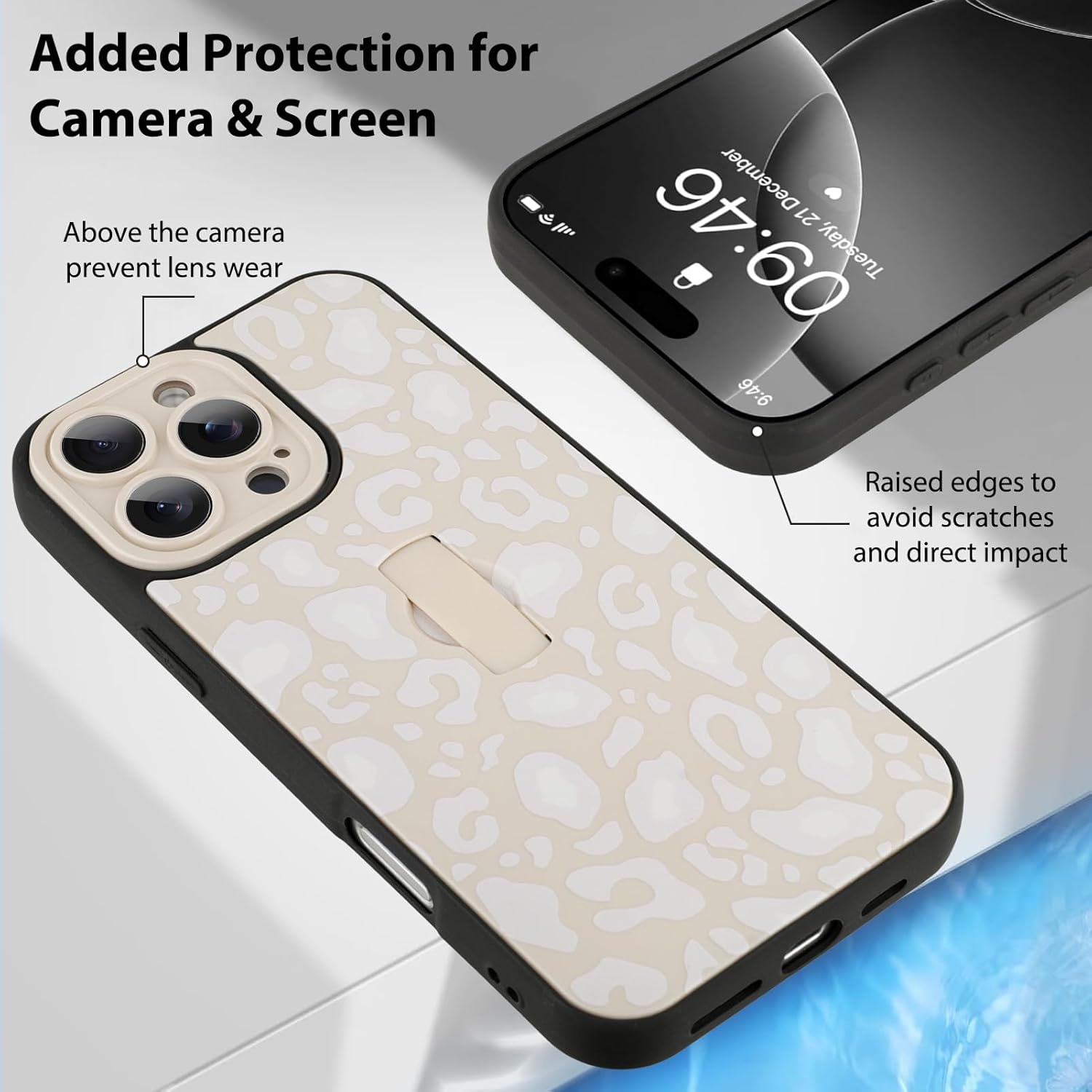 KANGHAR for iPhone 16 Pro Case White Leopard Print Pattern Cute Cheetah Wristband Stand Phone Cover for Women Girls Men Shockproof Slim Protective Cover for iPhone 16 Pro 6.1 Inch - Image 5
