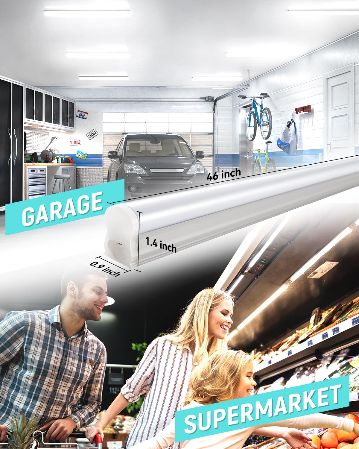 4 Pack 4FT T5 LED Shop Light 6500K 20W 2300LM Super Bright White Linkable LED Integrated Fixture Garage — view 7