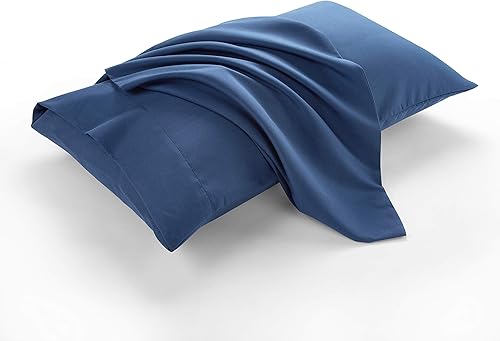 Miniatura 3 de EvoLive Juego de 2 fundas de almohada de microfibra cepillada ultra suave con cierre de sobre (tamaño estándar de 20 x 30 pulgadas, azul marino)