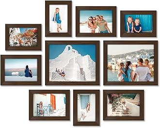 Americanflat 10 Piece Walnut Picture Frames Collage Wall Decor - Gallery Wall Frame Set with Two 8x10, Four 5x7, and Four 4x6 Frames, Shatter Resistant Glass, Hanging Hardware, and Easel Included
