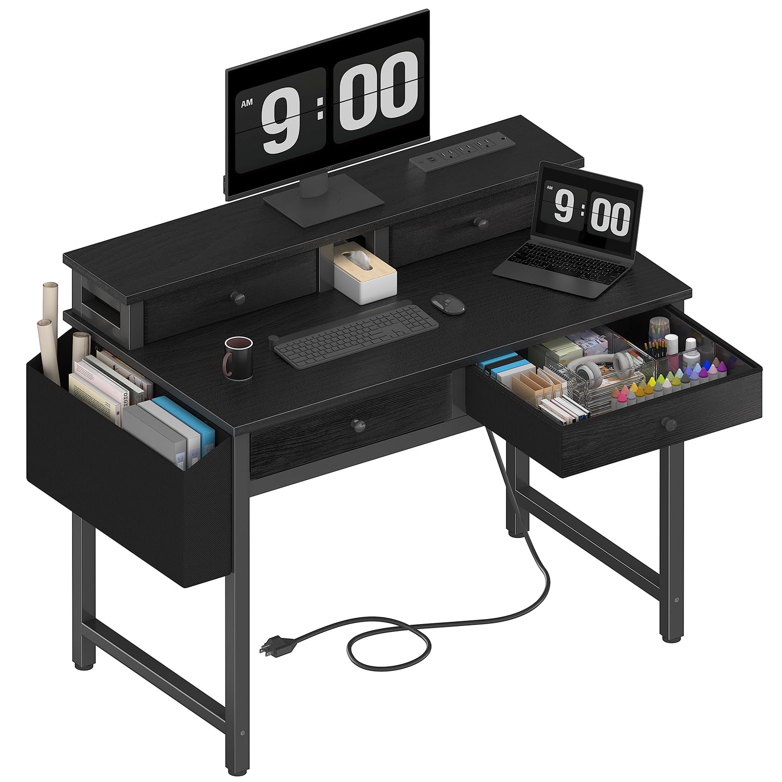Escritorio Pequeño En Forma De L Para Juegos Con Tomas De Corriente