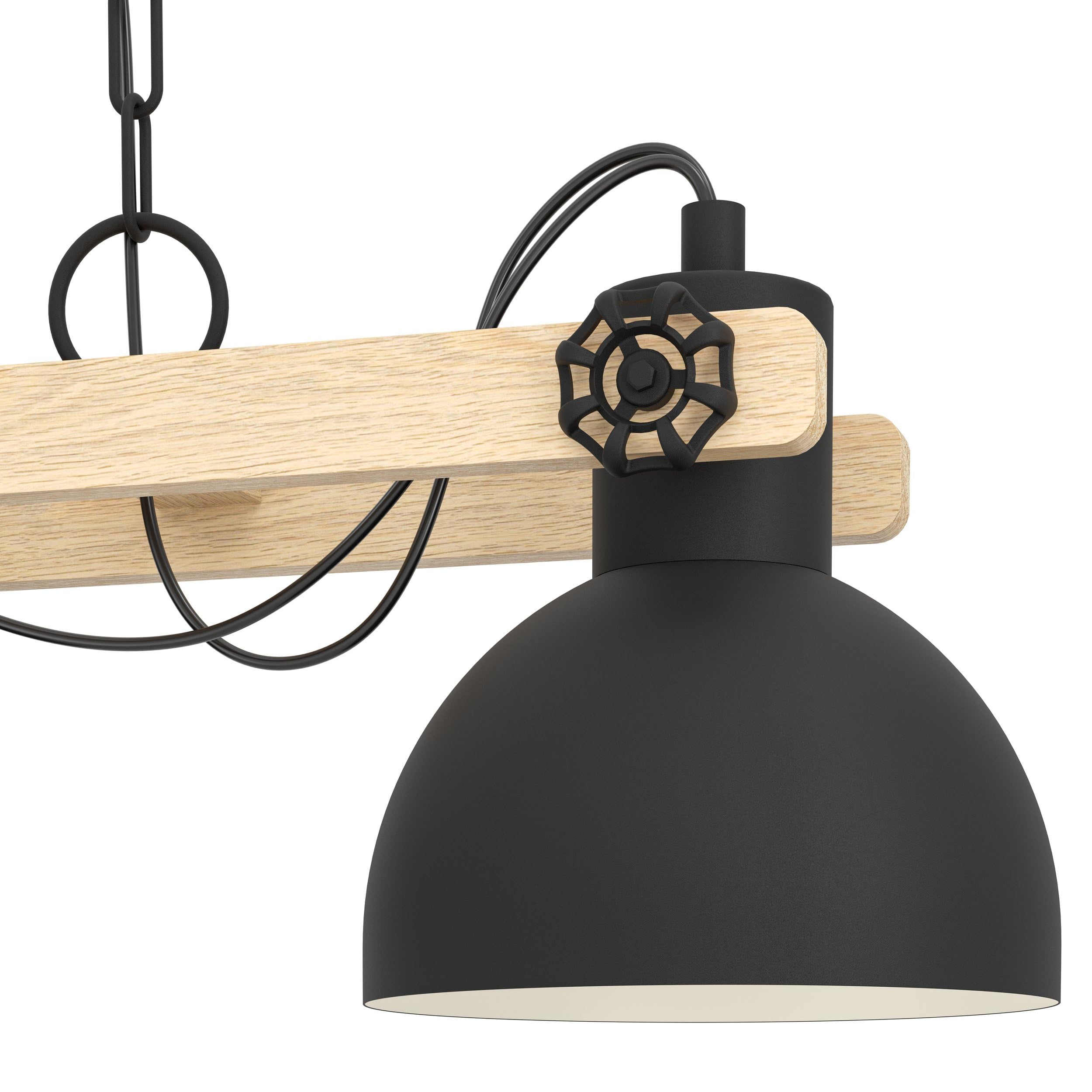 Eglo lampada a sospensione Lubenham, Lampada Vintage a tre dal design | industriale, lampadario retrò in acciaio e legno, nero, marrone, E27
